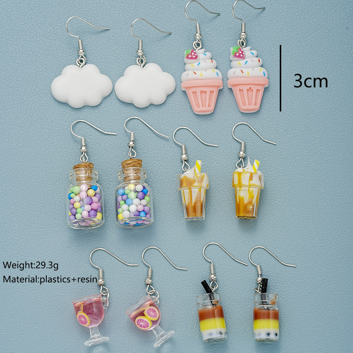 6 Pieces Cute Color Block Patchwork Resin Drop Earrings display picture 5