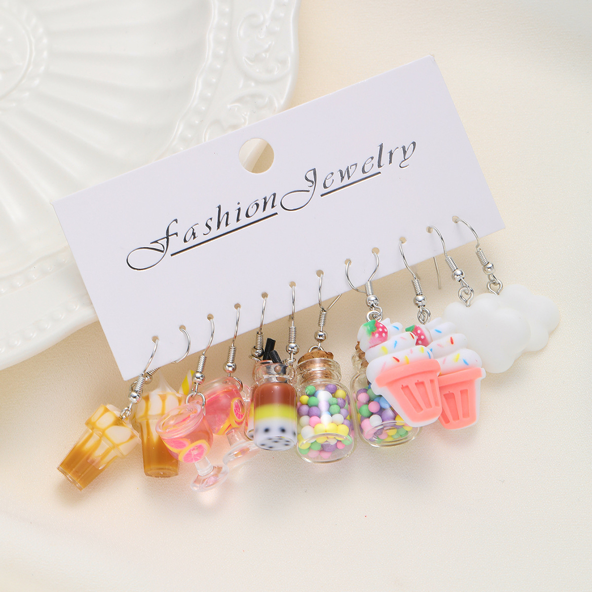 6 Pieces Cute Color Block Patchwork Resin Drop Earrings display picture 6