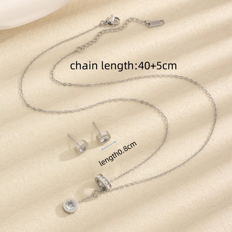 304 Stainless Steel Simple Style Classic Style Inlay Solid Color Artificial Rhinestones Jewelry Set display picture 3