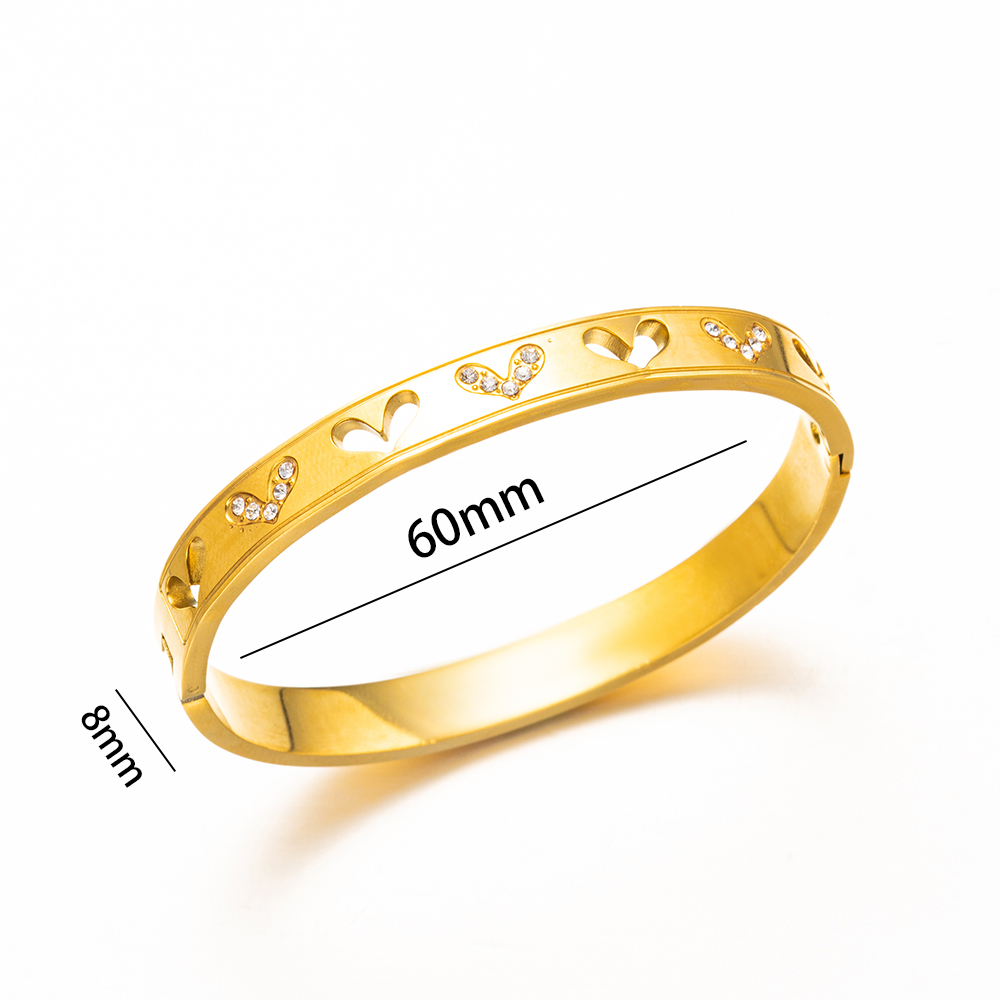 Titanium Steel 18K Gold Plated Modern Style Classic Style Inlay Heart Shape Zircon Bangle display picture 2
