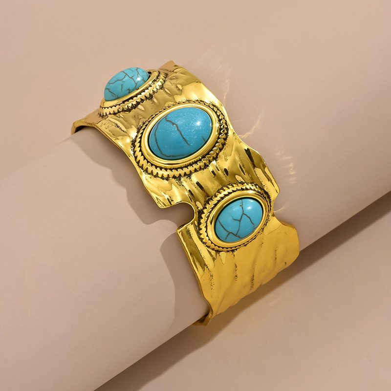 Hip-Hop Retro Solid Color Alloy Inlay Turquoise Women's display picture 4