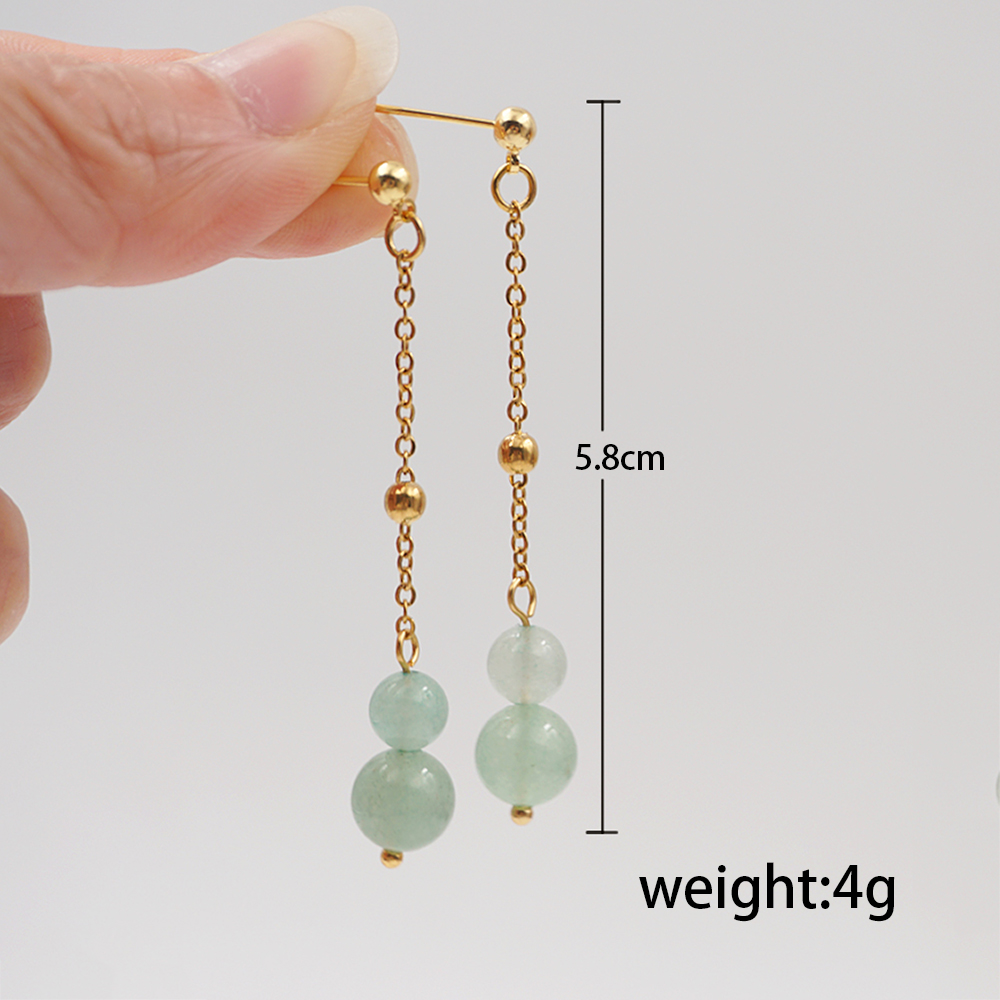 1 Pair Chinoiserie Classical Geometric 304 Stainless Steel Natural Stone Titanium Steel Gold Plated Drop Earrings Ear Line display picture 4