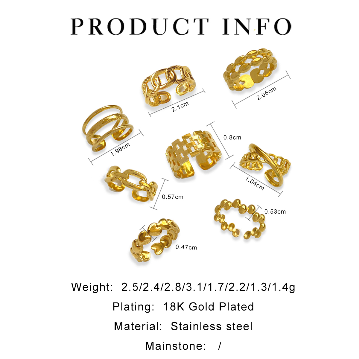 Simple Style Classic Style Solid Color 304 Stainless Steel 18K Gold Plated Rings In Bulk display picture 1
