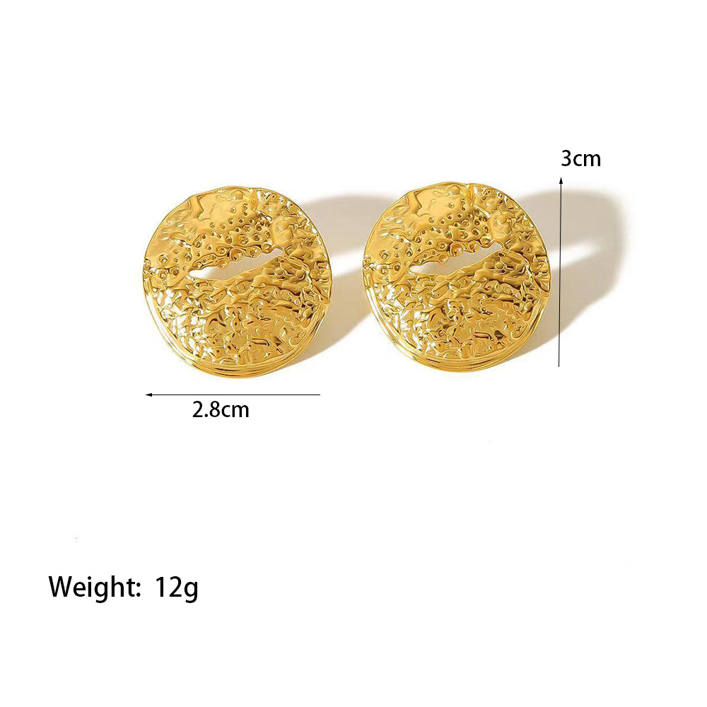1 Pair Elegant Glam Streetwear Round Polishing Plating Pleated 304 Stainless Steel 18K Gold Plated Ear Studs display picture 3