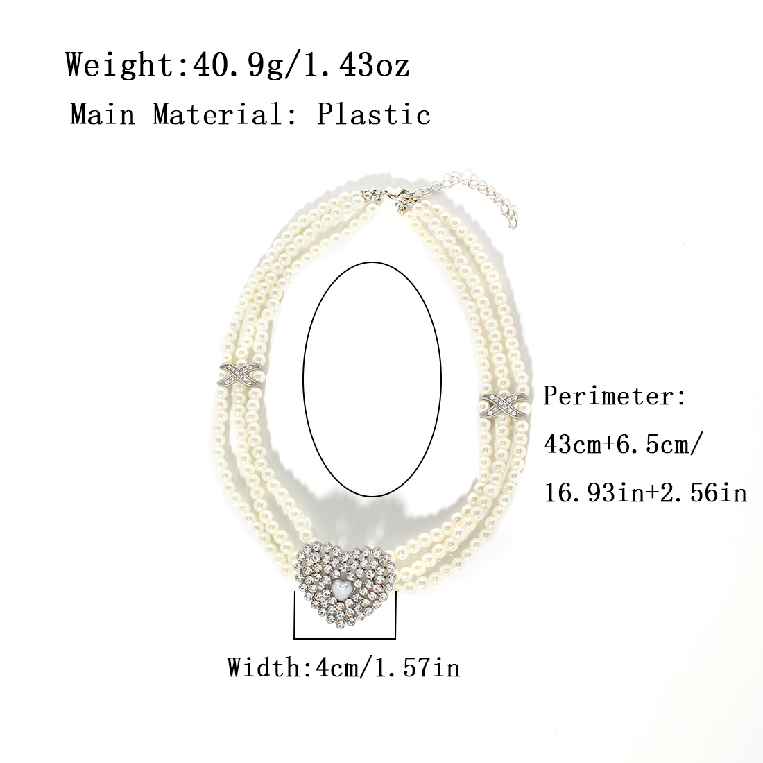 Wholesale Jewelry Glam Sweet Heart Shape Imitation Pearl Zinc Alloy Rhinestones Silver Plated Beaded Inlay Necklace display picture 1