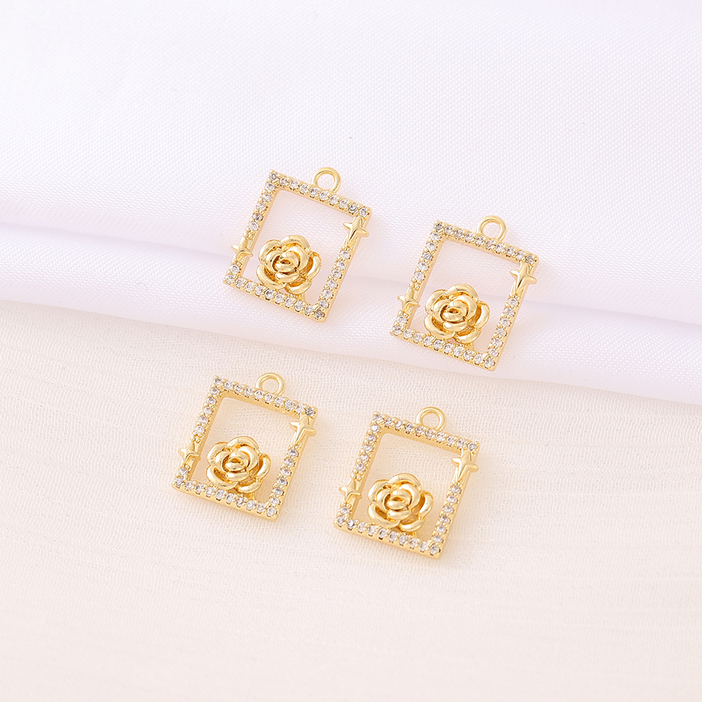 Casual Simple Style Classic Style Square Flower 18K Gold Plated Zircon Copper Wholesale Jewelry Accessories display picture 4