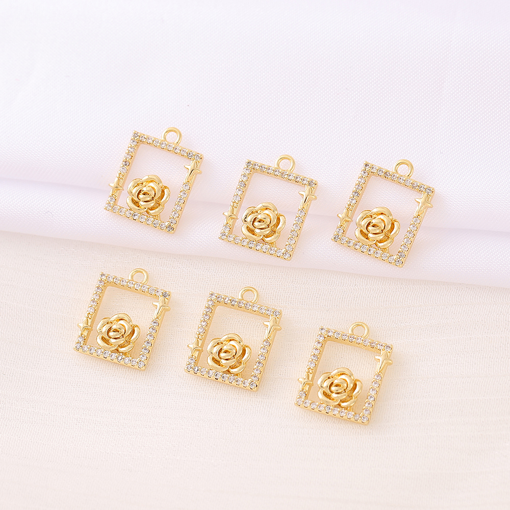 Casual Simple Style Classic Style Square Flower 18K Gold Plated Zircon Copper Wholesale Jewelry Accessories display picture 1