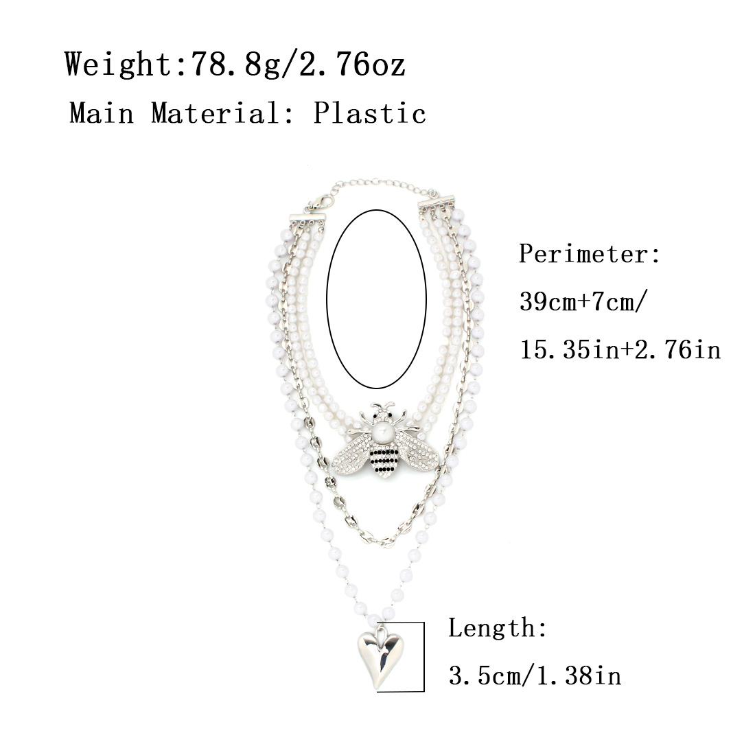 Wholesale Jewelry Elegant Simple Style Heart Shape Bee Alloy Plastic Rhinestones Silver Plated Beaded Inlay Layered Necklaces display picture 1