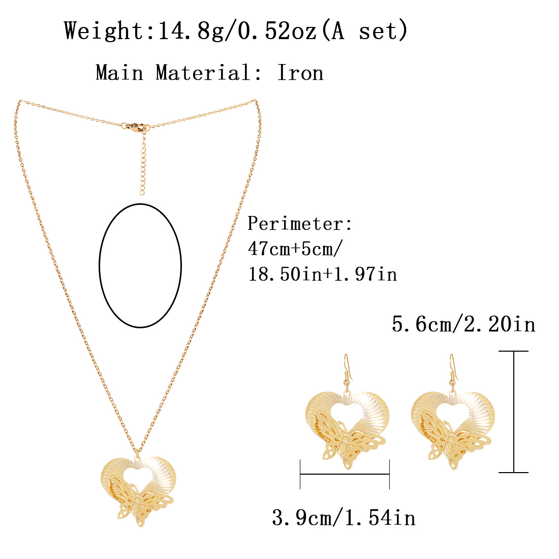 Elegant Simple Style Heart Shape Butterfly Iron Gold Plated Women's Jewelry Set display picture 1
