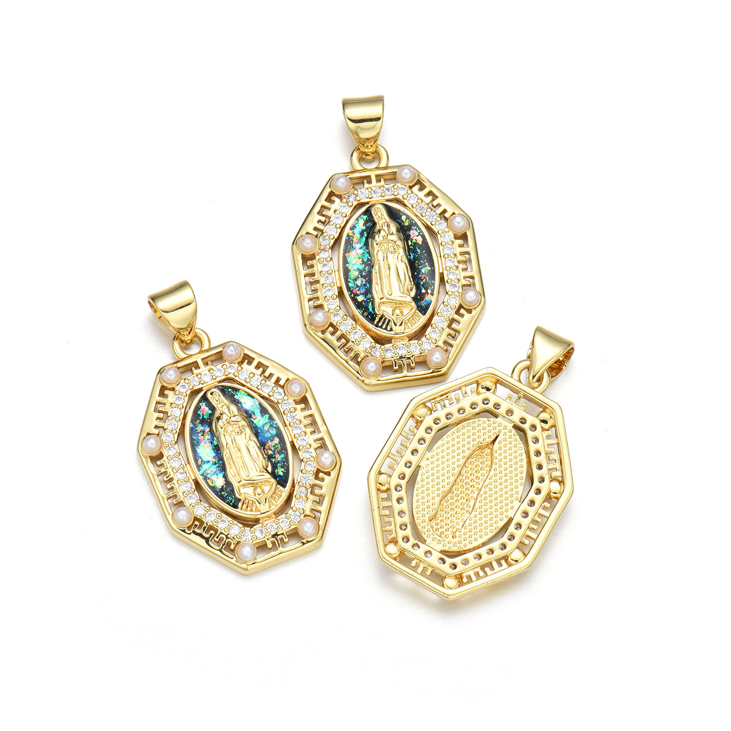 IG Style Simple Style Round Virgin Mary 18K Gold Plated Pearl Zircon Copper Wholesale Jewelry Accessories display picture 5
