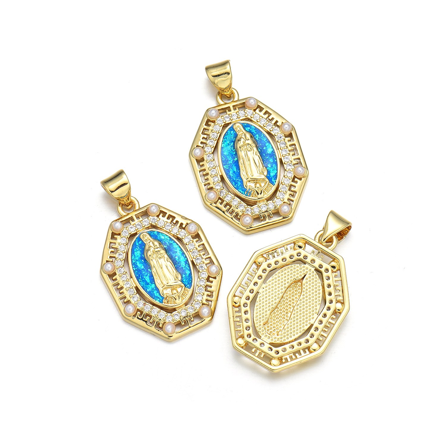 IG Style Simple Style Round Virgin Mary 18K Gold Plated Pearl Zircon Copper Wholesale Jewelry Accessories display picture 9