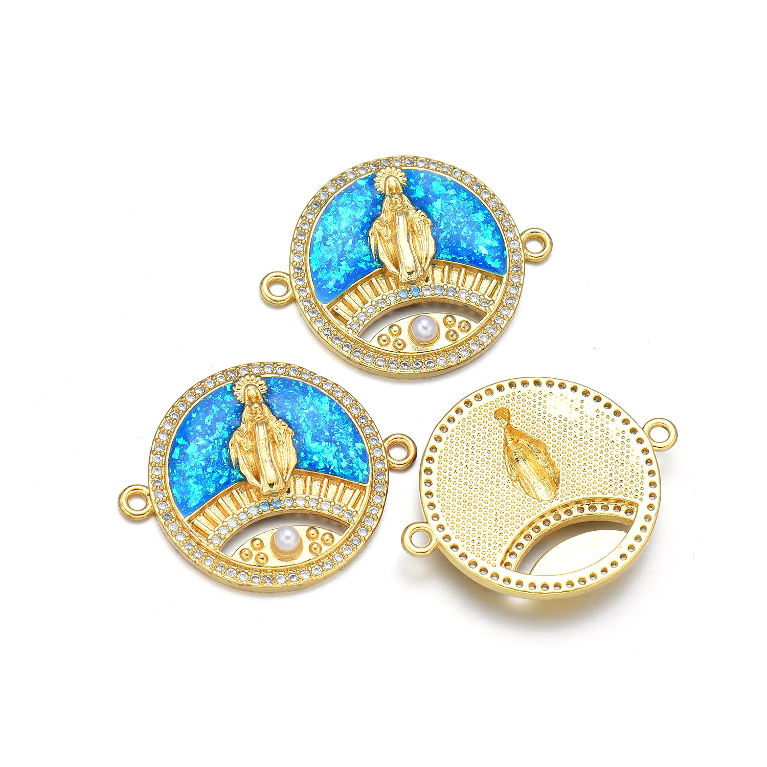 IG Style Simple Style Round Virgin Mary 18K Gold Plated Pearl Zircon Copper Wholesale Jewelry Accessories display picture 8
