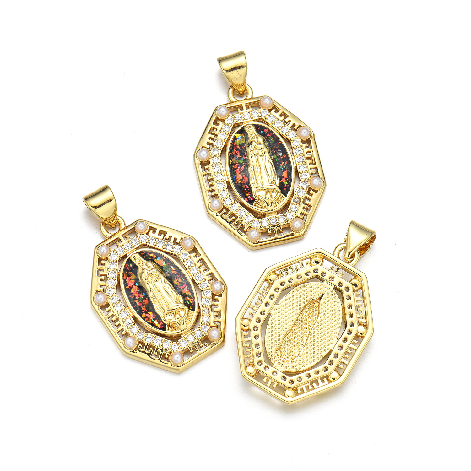 IG Style Simple Style Round Virgin Mary 18K Gold Plated Pearl Zircon Copper Wholesale Jewelry Accessories display picture 7