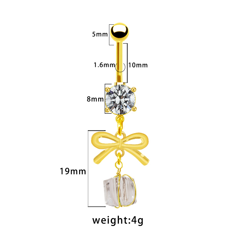 1 Piece Belly Rings Simple Style Bow Knot 316 Stainless Steel  Arylic Alloy Plating Inlay Acrylic Rhinestones Gold Plated display picture 1