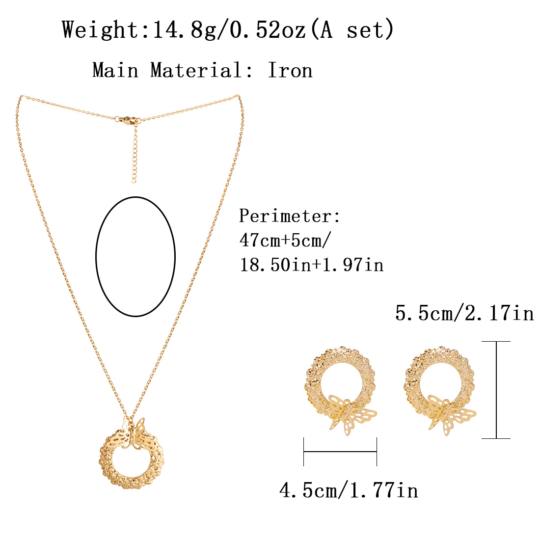 Elegant Simple Style Round Butterfly Iron Gold Plated Women's Jewelry Set display picture 1