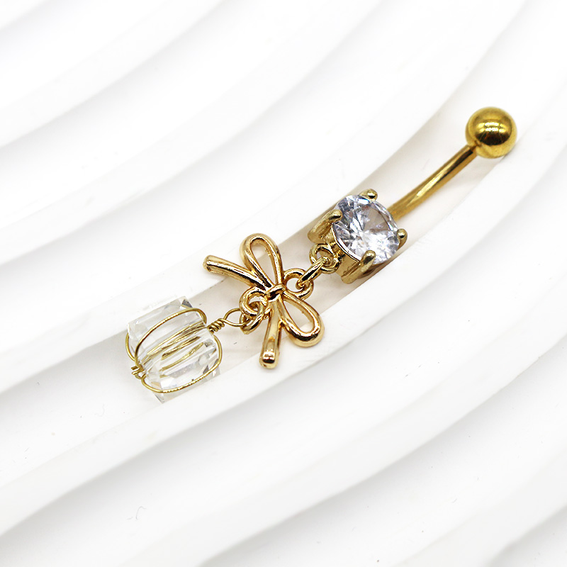 1 Piece Belly Rings Simple Style Bow Knot 316 Stainless Steel  Arylic Alloy Plating Inlay Acrylic Rhinestones Gold Plated display picture 24