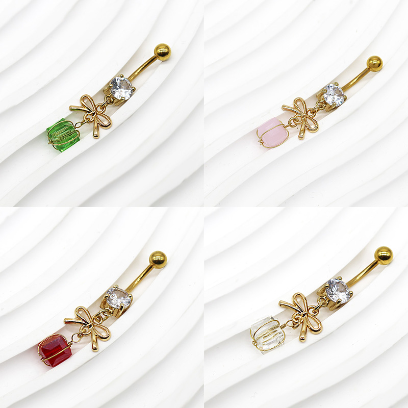 1 Piece Belly Rings Simple Style Bow Knot 316 Stainless Steel  Arylic Alloy Plating Inlay Acrylic Rhinestones Gold Plated display picture 29