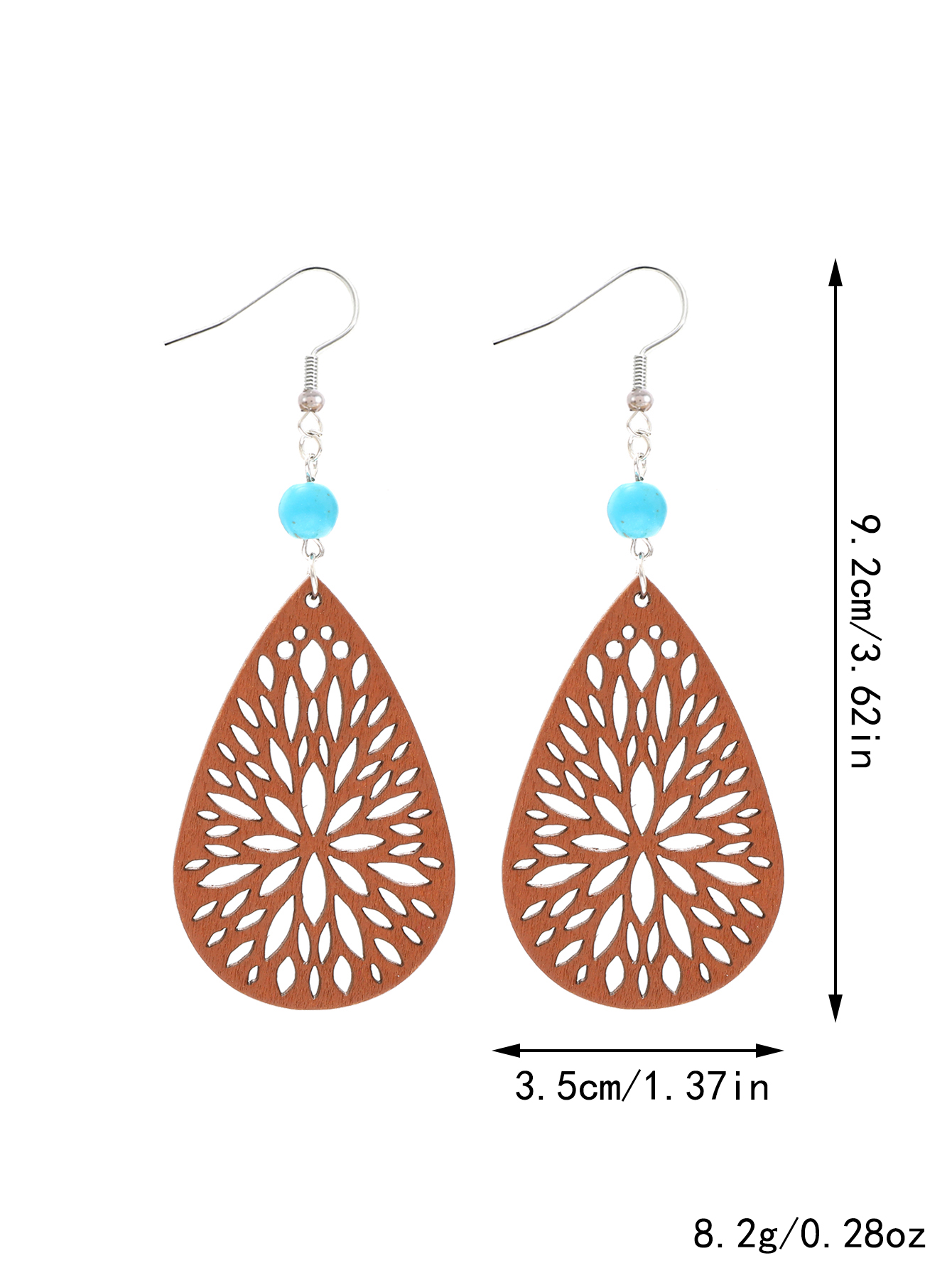 1 Pair Vintage Style Ethnic Style Simple Style Water Droplets Beaded Hollow Out Wood Drop Earrings display picture 4