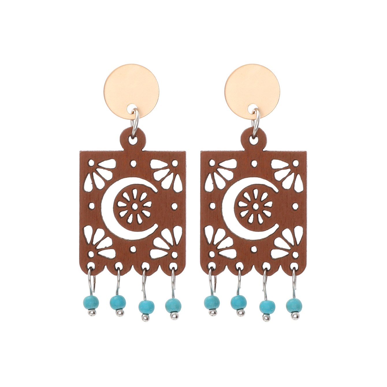 1 Pair Vintage Style Ethnic Style Geometric Skull Hollow Out Wood Drop Earrings display picture 5