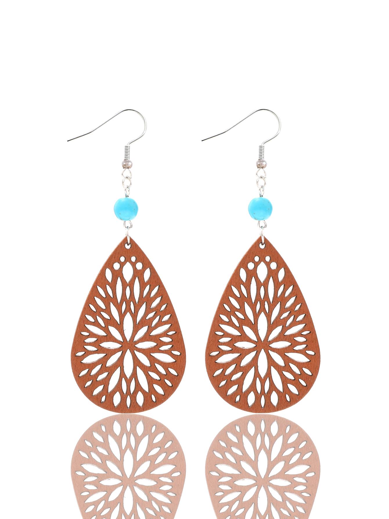 1 Pair Vintage Style Ethnic Style Simple Style Water Droplets Beaded Hollow Out Wood Drop Earrings display picture 3