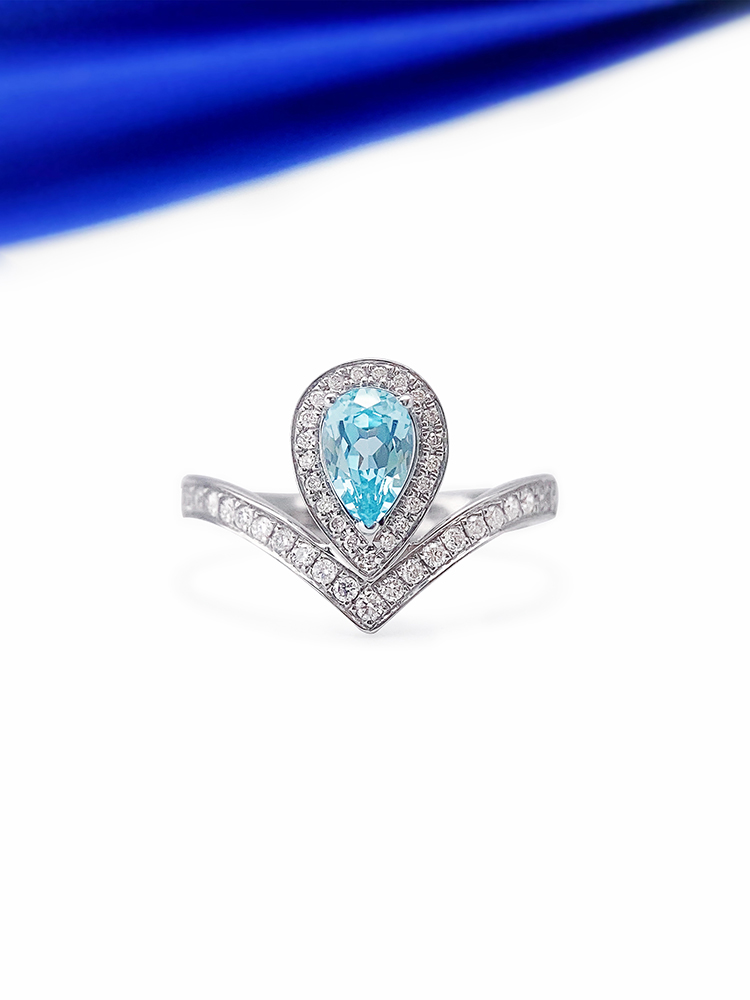 18K White Blue Diamond V-Shaped Crown Water Drop Surrounding Main Stone 0.60ct Auxiliary Stone 0.23ct44p Gold Weight: 3.3.G Net Weight 3.13G display picture 4