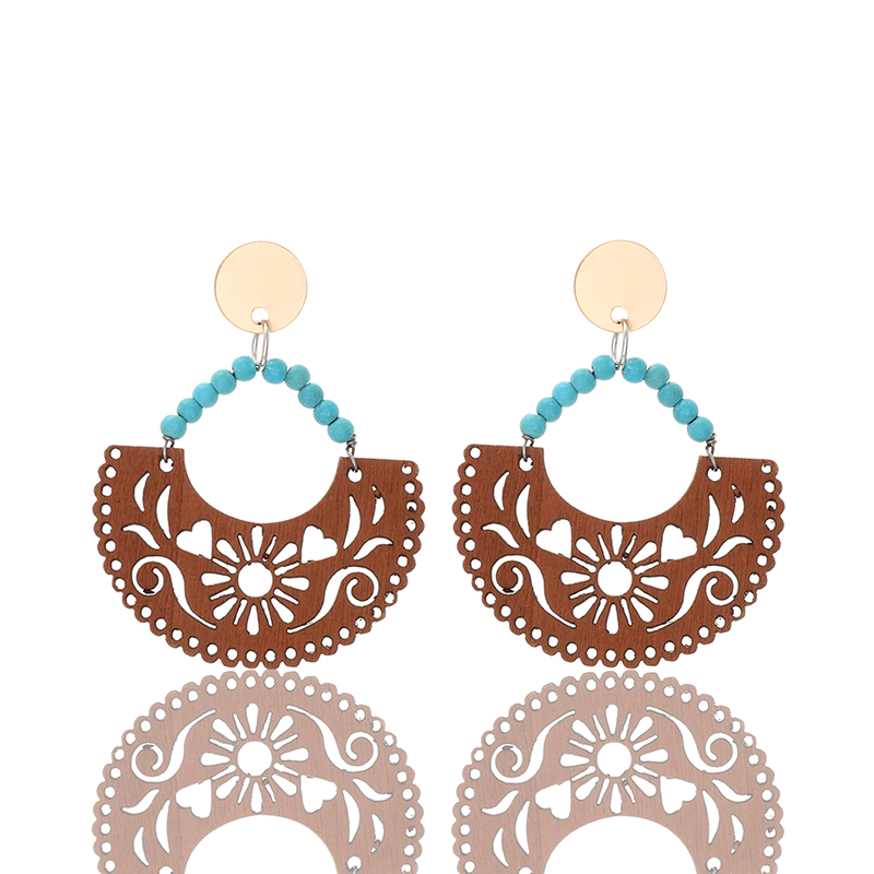 1 Pair Vintage Style Ethnic Style Geometric Skull Hollow Out Wood Drop Earrings display picture 6