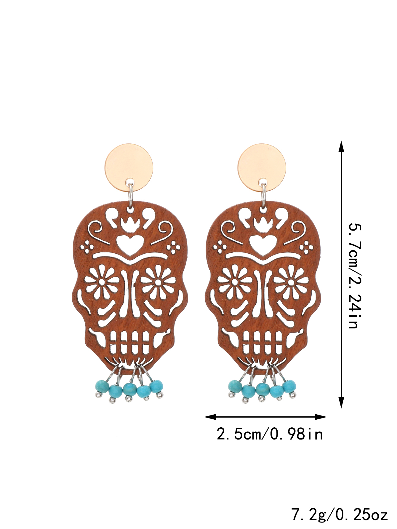 1 Pair Vintage Style Ethnic Style Geometric Skull Hollow Out Wood Drop Earrings display picture 8