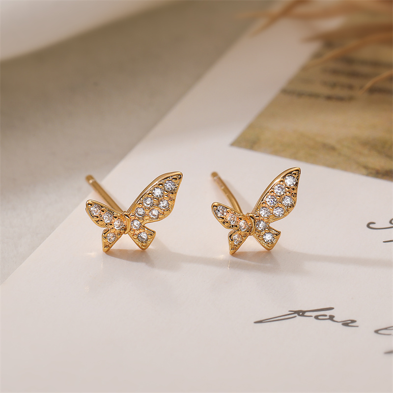 1 Pair Elegant Streetwear Butterfly Bow Knot Plating Inlay Copper Rhinestones Ear Studs display picture 3