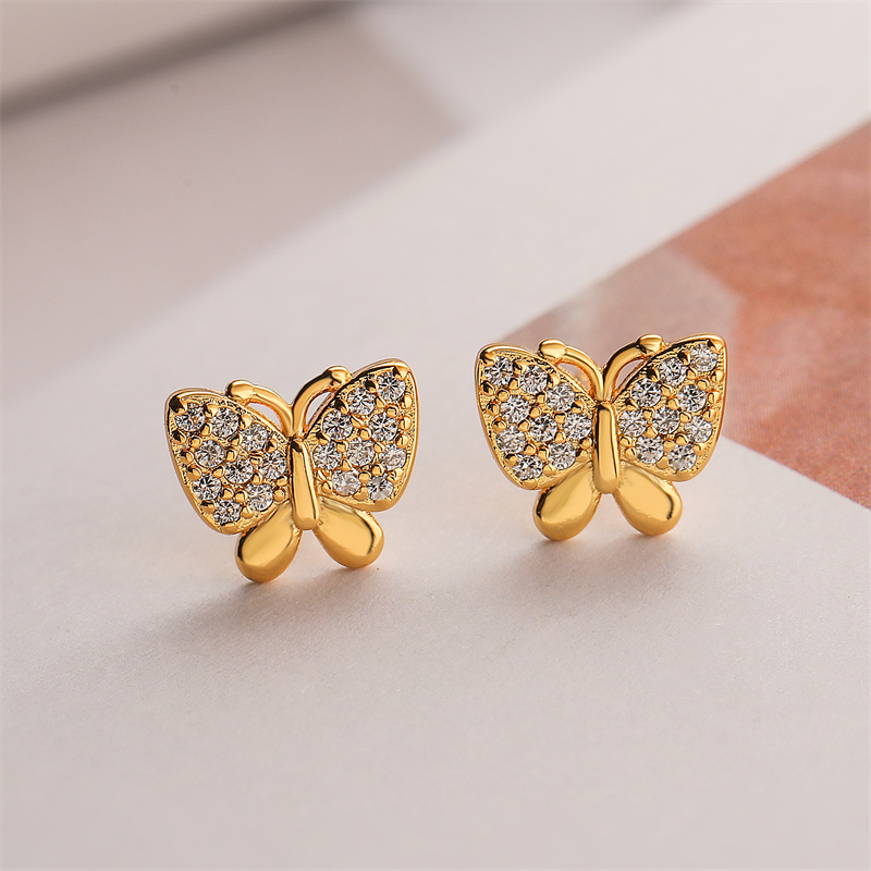 1 Pair Elegant Streetwear Butterfly Bow Knot Plating Inlay Copper Rhinestones Ear Studs display picture 8