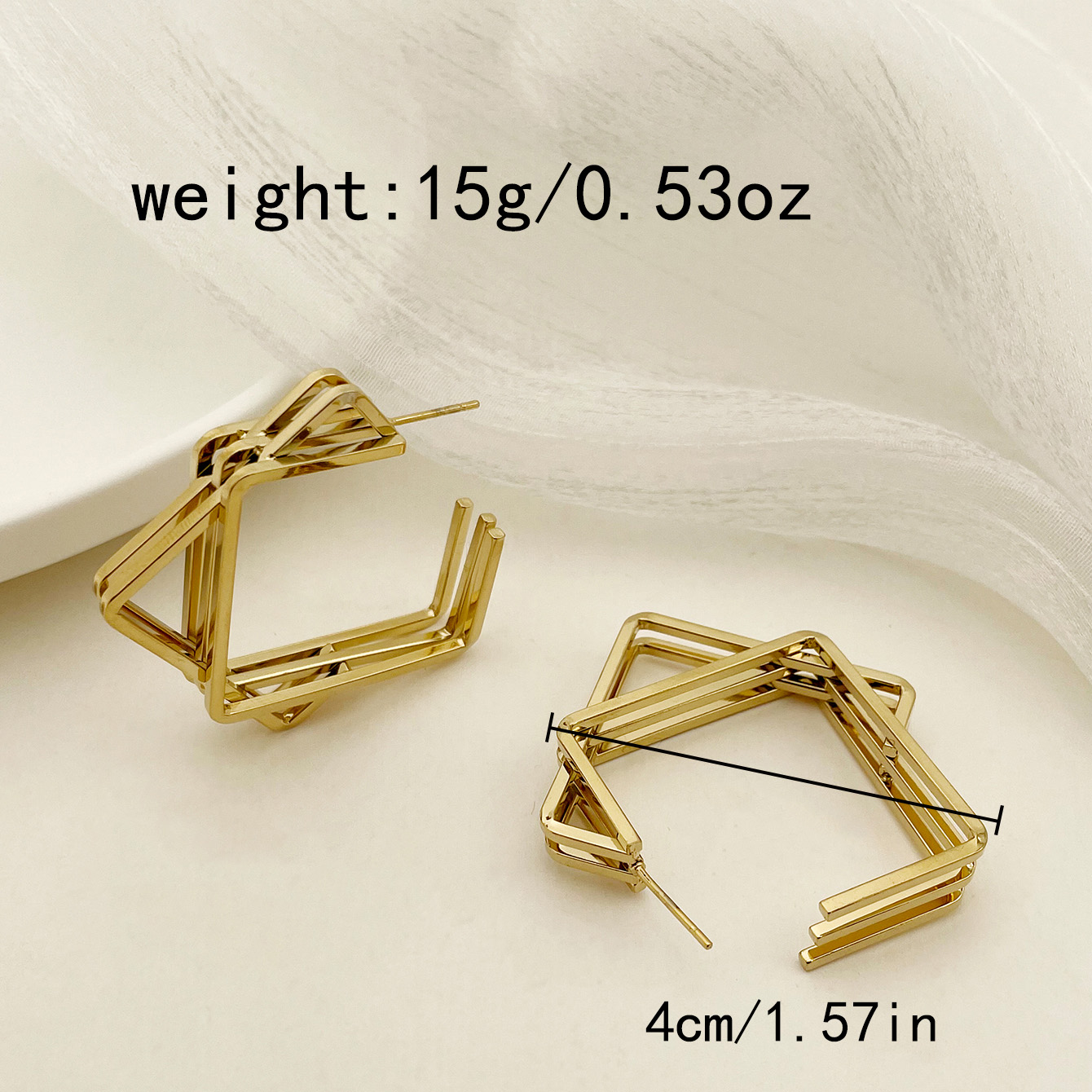 1 Pair Modern Style Simple Style Quadrilateral Solid Color Plating 304 Stainless Steel 14K Gold Plated Hoop Earrings display picture 2