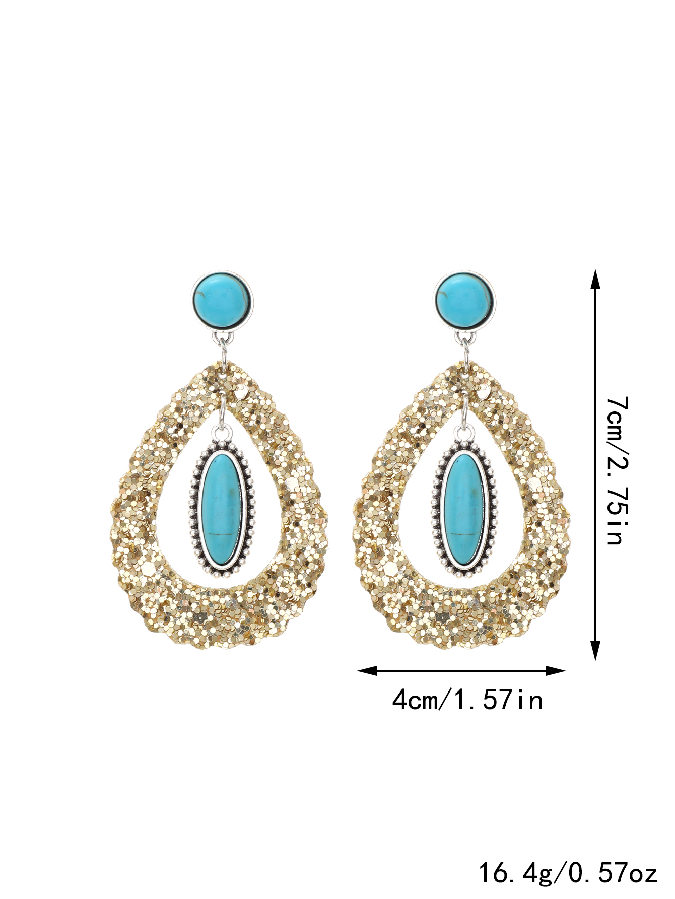 1 Pair Simple Style Shiny Water Droplets Hollow Out Inlay Pu Leather Alloy Turquoise Drop Earrings display picture 4