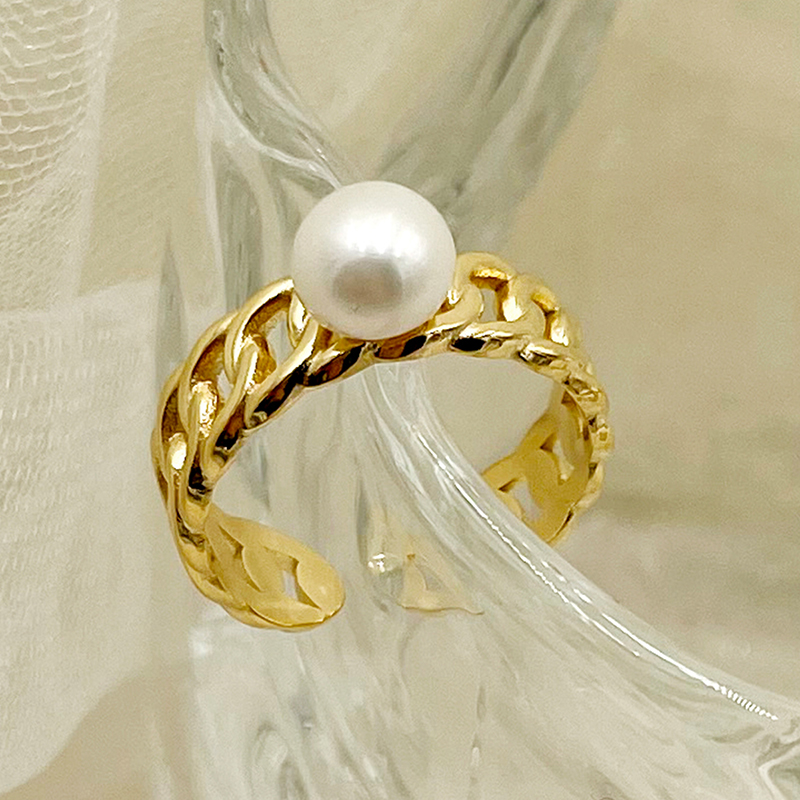 Vacation Sweet Irregular Leaves 304 Stainless Steel 14K Gold Plated Pearl Rings In Bulk display picture 2