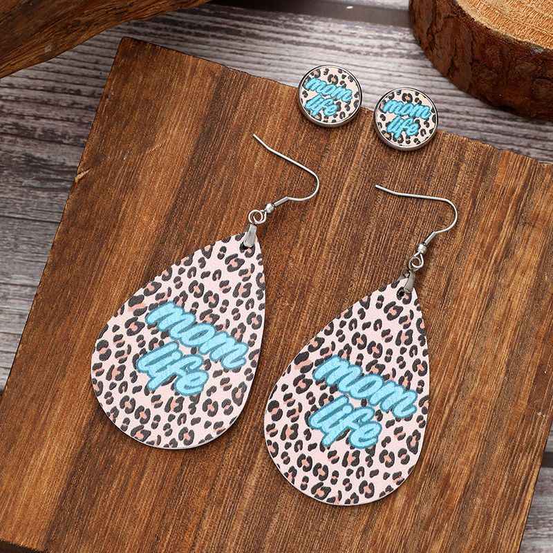 1 Set Casual Modern Style Classic Style Letter Water Droplets Leopard Pu Leather Drop Earrings Ear Studs display picture 2