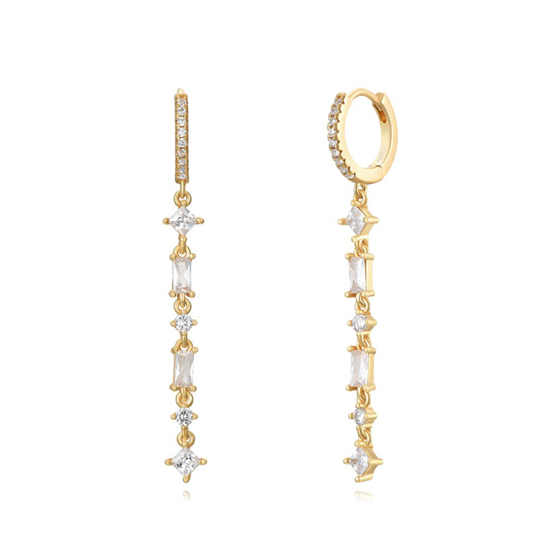 1 Paire Style Simple Brillant Géométrique Incruster Le Cuivre Zircon Boucles D'oreilles display picture 3