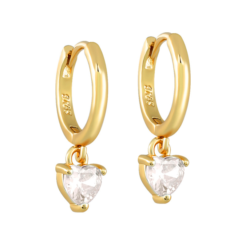 1 Pair Sweet Shiny Heart Shape Inlay Copper Zircon Drop Earrings display picture 5
