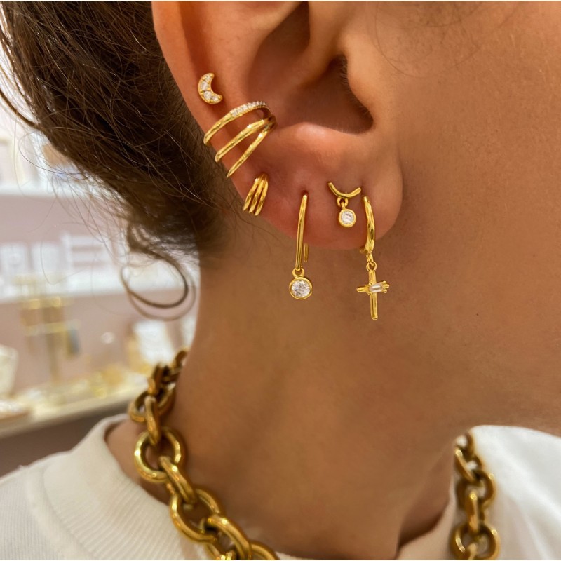 1 Piece Casual Simple Style Geometric Inlay Copper Zircon 18K Gold Plated Ear Cuffs display picture 1