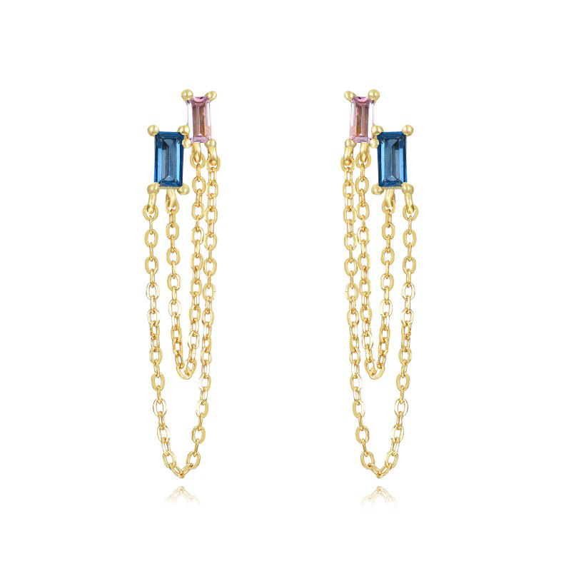 1 Pair Casual Simple Style Geometric Chain Inlay Copper Zircon Drop Earrings display picture 3