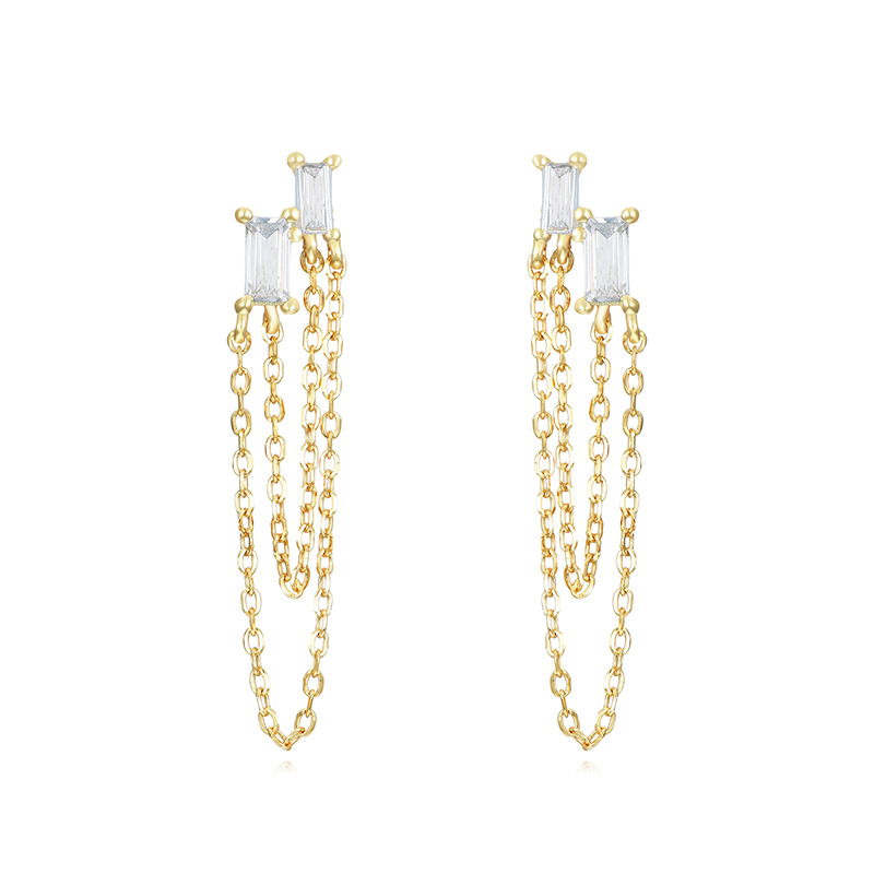 1 Pair Casual Simple Style Geometric Chain Inlay Copper Zircon Drop Earrings display picture 4