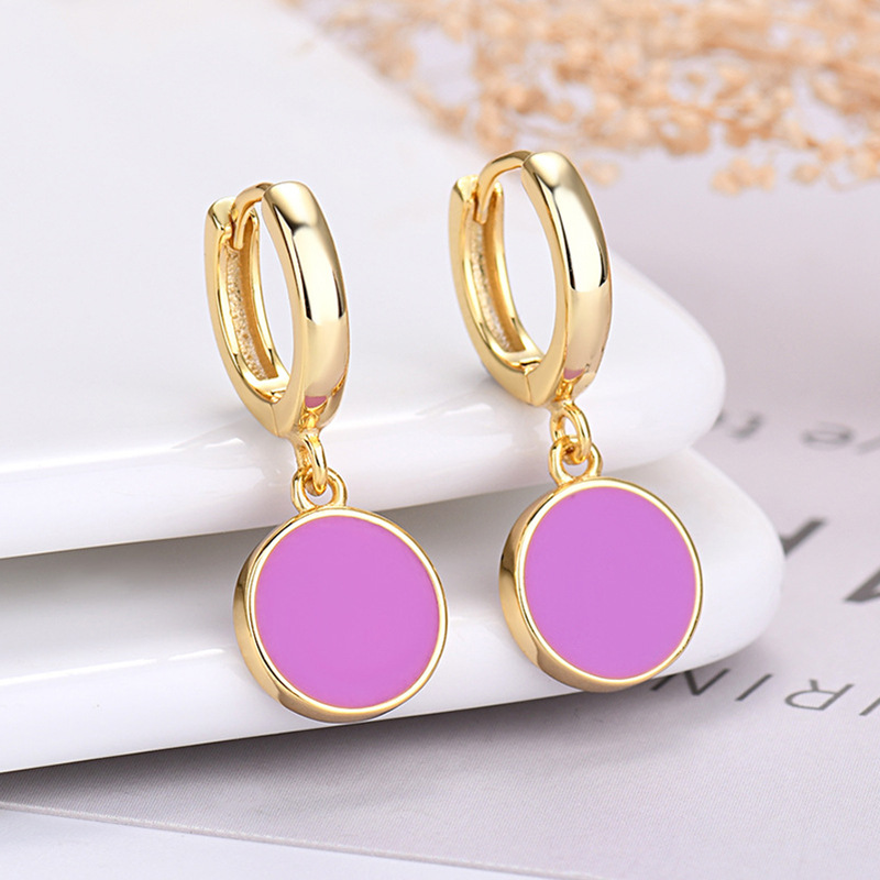 1 Pair IG Style Simple Style Round Enamel Copper Drop Earrings display picture 5
