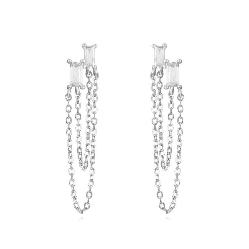 1 Pair Casual Simple Style Geometric Chain Inlay Copper Zircon Drop Earrings display picture 5
