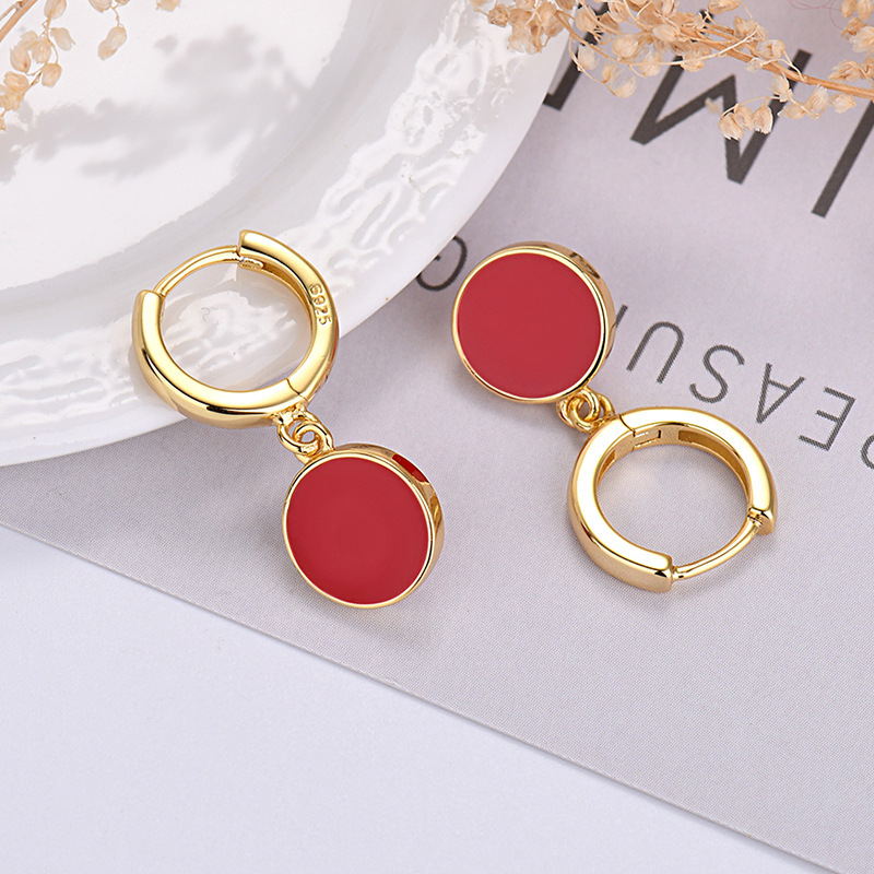 1 Pair IG Style Simple Style Round Enamel Copper Drop Earrings display picture 6