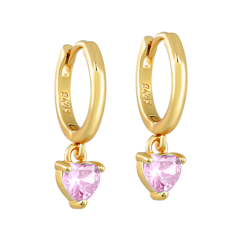 1 Pair Sweet Shiny Heart Shape Inlay Copper Zircon Drop Earrings display picture 8