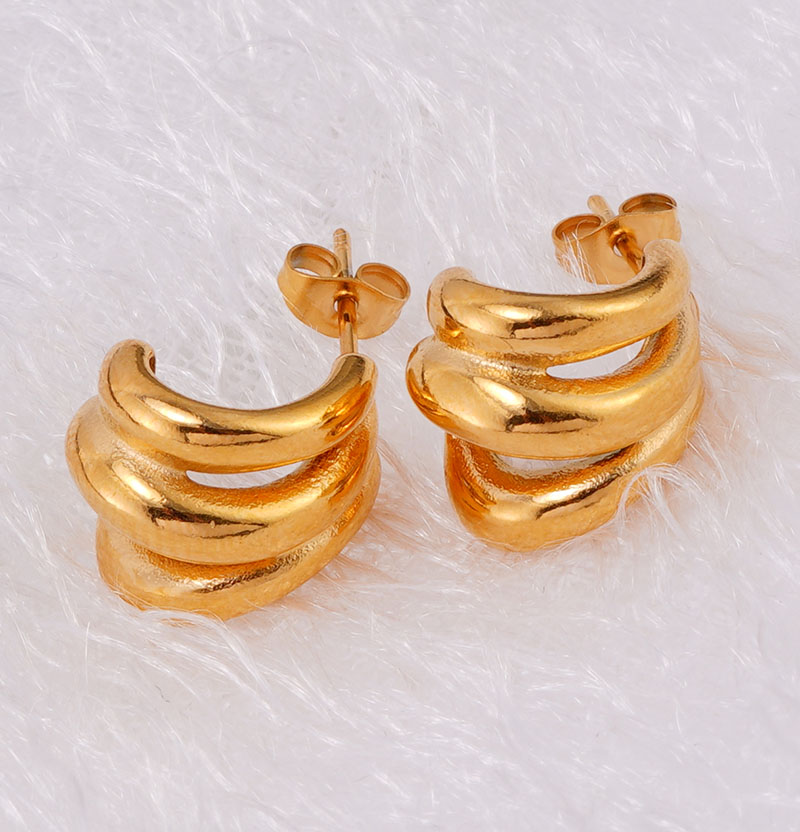 1 Pair Simple Style Classic Style Commute C Shape Paw Print Solid Color 304 Stainless Steel 18K Gold Plated Earrings display picture 2