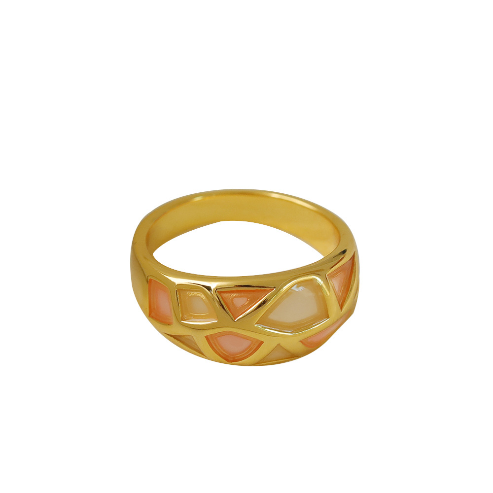 Copper 18K Gold Plated IG Style Y2K Plating Lattice Copper Wide Band Rings display picture 1