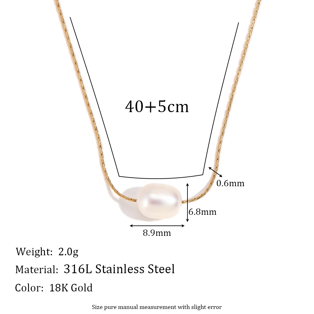316L Stainless Steel  Freshwater Pearl 18K Gold Plated Simple Style Classic Style Plating Geometric Pendant Necklace display picture 2
