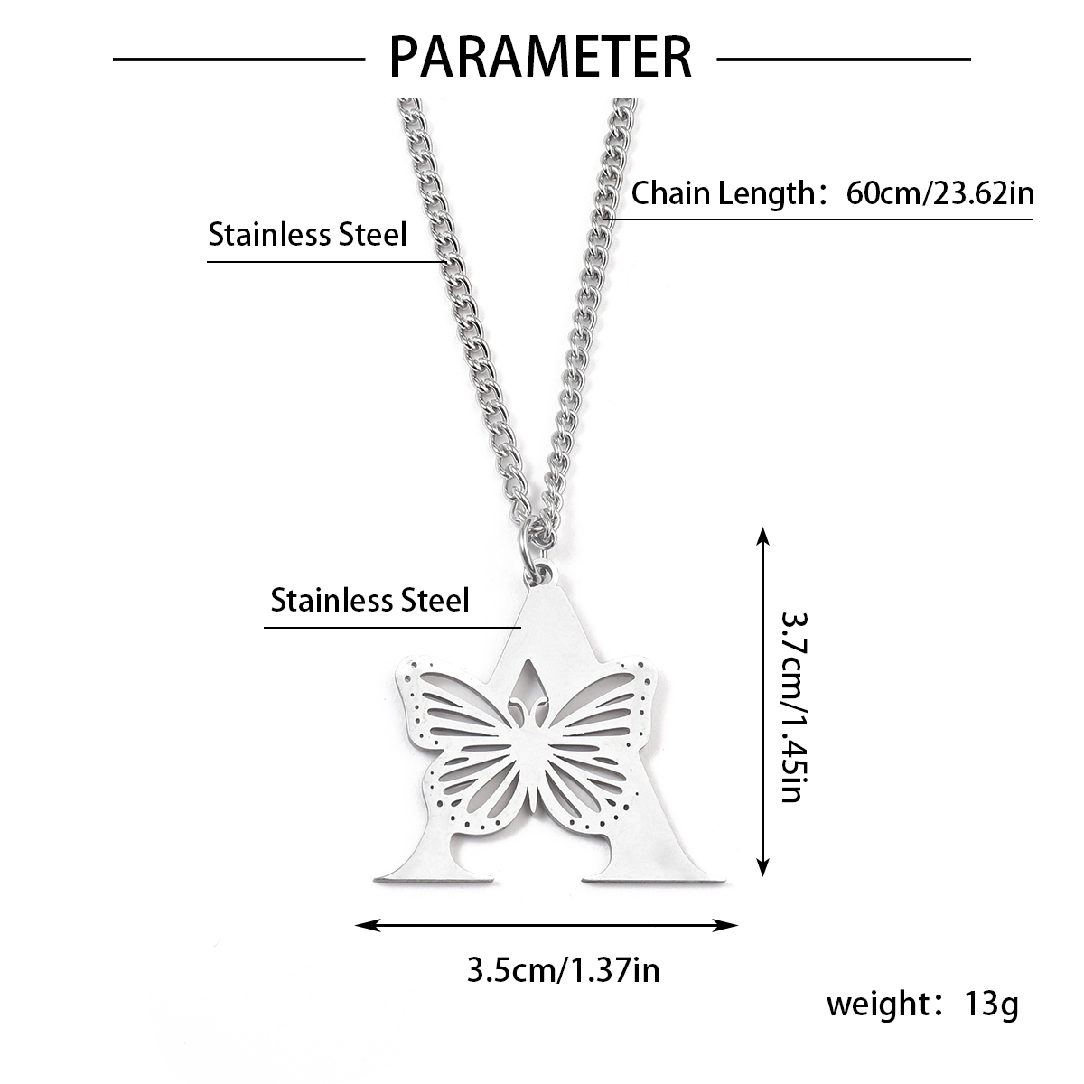 201 Stainless Steel IG Style Hip-Hop Letter Butterfly Pendant Necklace display picture 7