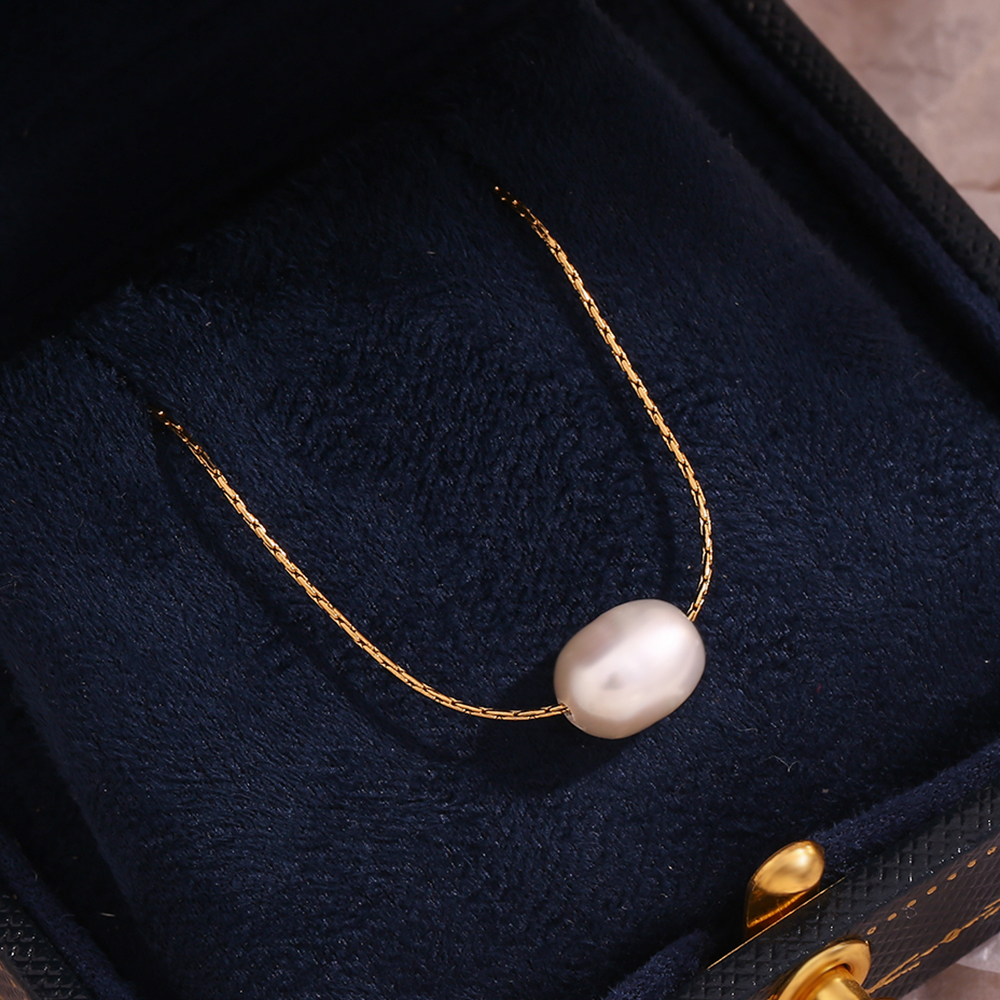 316L Stainless Steel  Freshwater Pearl 18K Gold Plated Simple Style Classic Style Plating Geometric Pendant Necklace display picture 10