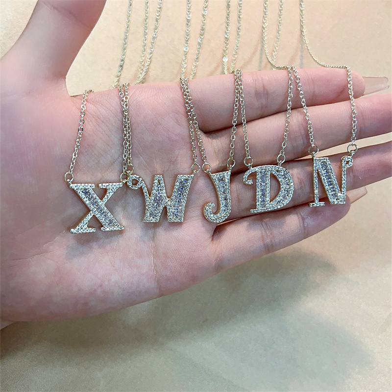 Wholesale Elegant Shiny Letter 304 Stainless Steel Copper Three-dimensional Inlay K Gold Plated Zircon Pendant Necklace display picture 2