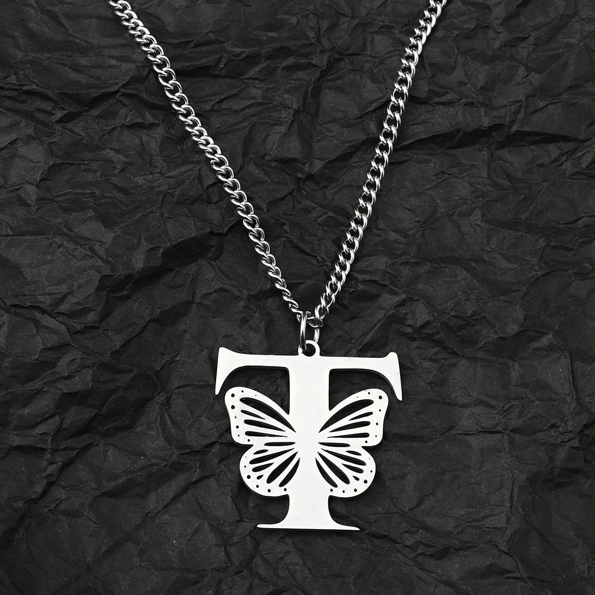 201 Stainless Steel IG Style Hip-Hop Letter Butterfly Pendant Necklace display picture 19