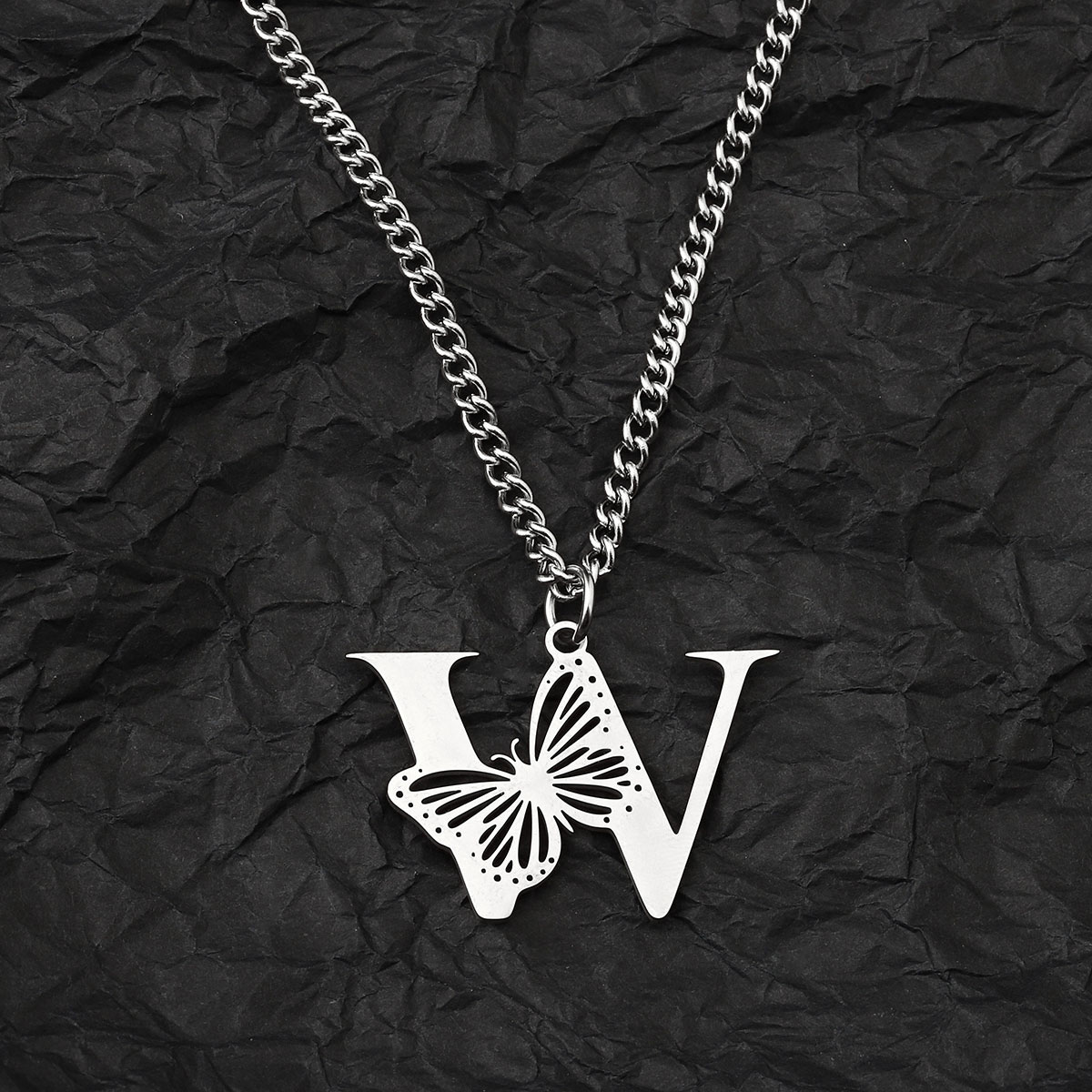 201 Stainless Steel IG Style Hip-Hop Letter Butterfly Pendant Necklace display picture 21